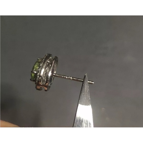 925 Sterling Silver Oval-cut Peridot Gemstone With CZ Earrings - Picture 3 of 4
